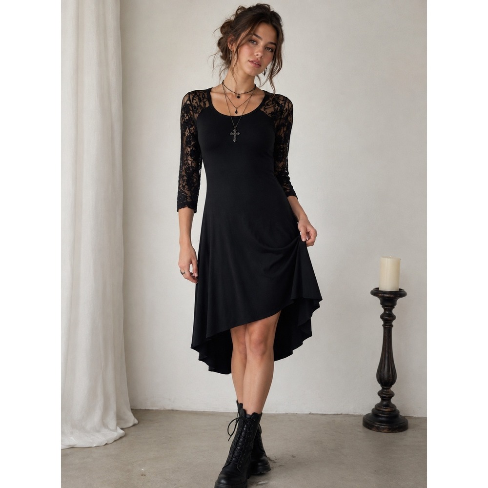Whimsigoth Gothic Witchy Romantic Lace High Low Dress Small
